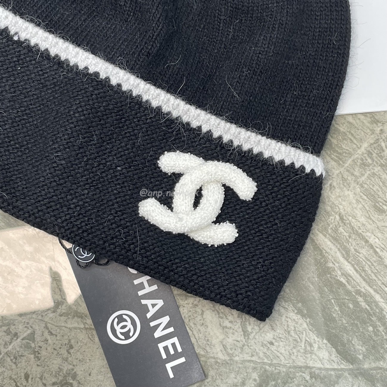 Chanel Cc Logo Black Beanie Hat (5) - newkick.vip